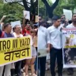 Mumbai: People Protest in Goregaon Against Maharashtra Govt’s Decision To Build Metro Car Shed at Aarey Colony (Watch Video)